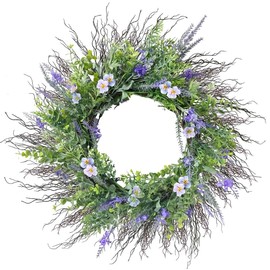 Beinhome 24 inch Spring Summer Wreath, Lavender Wreath for Front Door, Valentine's Day Wreaths Wedding Wreath Artificial Handmade Wreath with Green Leaves for for Outdoor Home Party Wall Window Porch
