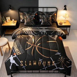 Erosebridal Basketball Court Bedding Sets 7 Piece Full Size, Basketball Comforter Set for Teen Boys Kids Men Bedroom Decor, Sportsman Slam Dunk Bed in A Bag Sports Games Sheet Set with Comforter
