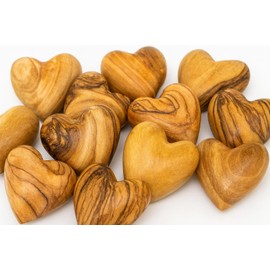 ZULUF Set of 10 Olive Wood Hearts 2 x 2 Bulk Pack Hand Carved Wooden Hearts Wedding Favors Party Pack Valentine Bowl Filler Rustic Home Decorations Handmade in Bethlehem w/Certificate