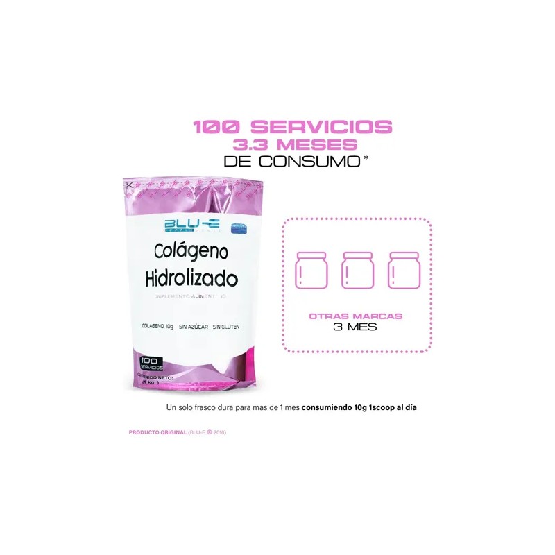 Colágeno Hidrolizado Blu-e 1kg 100 Servicios Bolsa 100 Servs