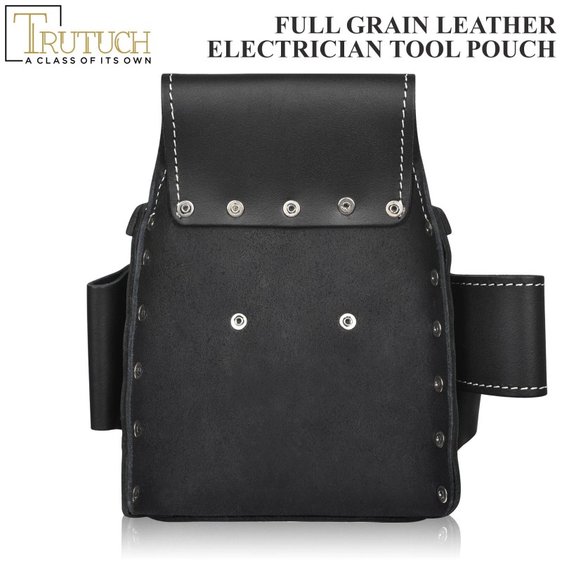 TRUTUCH Black Leather Electrician Tool Pouch with Leather Work Belt