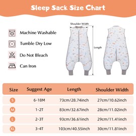 LAT LEE AND TOWN Baby Sleeping Bag with Feet 2.5 TOG Baby Sleeping Sack with Legs Autumn Winter Sleeveless Wearable Blanket for Infant Toddler (Grey, M/80)