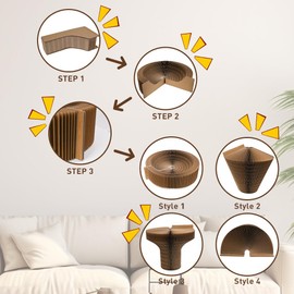 Cat Bed Scratcher Lounge - Cardboard Collapsible Pet Scratching Pad, Round Cat Scratch Nest for Indoor Big Large Kitty Kitten