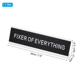 PATIKIL Funny Nameplate, 8"x2" Novelty Desk Sign Plaque Aluminum Desk Name Plate with Base for Office, Silver White (Fixer Of Everything)