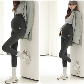 GS Market Winter Maternity Fleece-lined Stretch Leggings Tights Fleece-lined Leggings Black XL