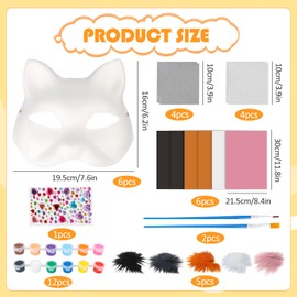 Wvu & Wvo Pack of 6 Cat Masks, Cat Masks for Painting, DIY Paper Mask, Therian Mask Ball, Unpainted Cat Masks Fox Mask, Used for Role Play, Costume Parties, Costume Parties, Carnival