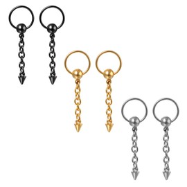 Aroncent 6 Pcs Stainless Steel Spike Chain Huggie Hinged Hoop Earrings Drop Dangle for Men Women