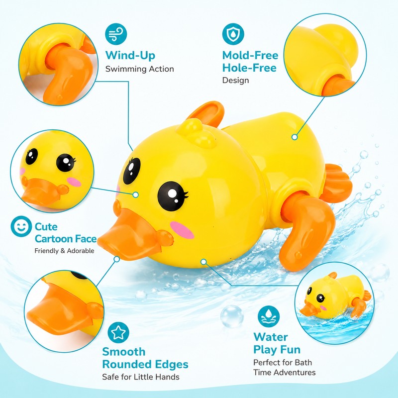 Wind-Up Baby Bath Toys Set for Kids – Cute Swimming