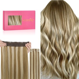 WENNALIFE Secret Hair Extensions Real Hair 40 cm 16 Inches 125 g Ash Brown Highlights Golden Blonde Flip in Extension Real Hair Extensions Real Hair Extensions with Wire Invisible Hair Extensions