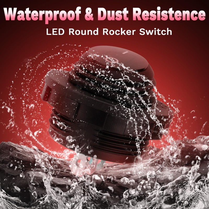 Round Rocker Switch, 12V Toggle Switch, Waterproof Lighted LED On/Off