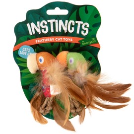 Instincts by SmartyKat 2-Pack HappyNip Love Mates Feather Birds Plush Cat Toys, Contains Catnip & Silvervine - Orange/Green, 2-Pack
