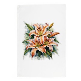 Purely Home Floral Lilies Tea Towel - Watercolour Garden Flowers Panama Cotton Kitchen Dish Towel/Drying Cloth - 67cm x 45cm