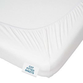 Travel Cot Fitted Sheets Pack of 2-100% Cotton Jersey Bed Covers in White by Proheeder - Travel Cot Sheets 95 x 65 x 7 cm - Premium Fitted Sheets - Made in Portugal by Proheeder