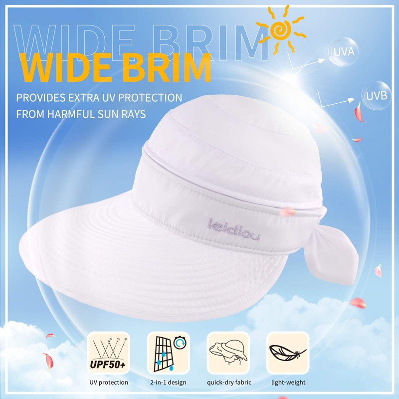 XIAOHAWANG Women Sun Visor Hats UPF 50+ Wide Brim Summer