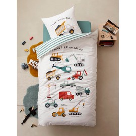 VERTBAUDET Children's Duvet Cover Set Magi Duvet Cover Engins White Printed 140 x 150 cm