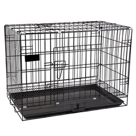 Polipets Steel Pets Cage, 19"x24"x16" Medium Size, for Pets, Heavy Duty lightweighy Steel Material, Two Doors, with Removable Tray and Easy to Transport, Black