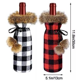 Unbranded Wine Bottle Gift Bags Plaid White Black Red Cover Sweater Cozy Cute Soft Fur Bag