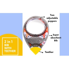 V&D HOME - Baby and Toddler Dribble Bib with Teether | 0-18 month Teething Bibs for Baby and Toddler | 100% BPA & Pthalate Free | Bandana bib with teether (Orange)