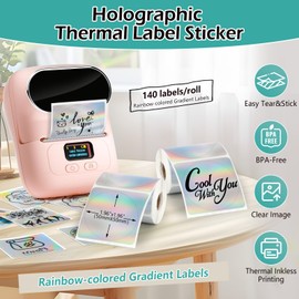 HUIJUTCHEN 2 Rolls Holographic Thermal Labels 1.96" Circle Sliver Custom Sticker for Phomemo M110 M220 M120 M200 Label Maker Printer Waterproof Laser Label Paper for DIY,Logo,Name,Price,Barcode