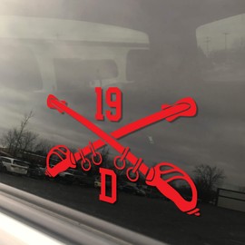 Military MOS 19D Cavalry Scout Crossed Sabers 3x5 Red 5 Pack Heavy Duty Die Cut Vinyl Window Sticker Decal