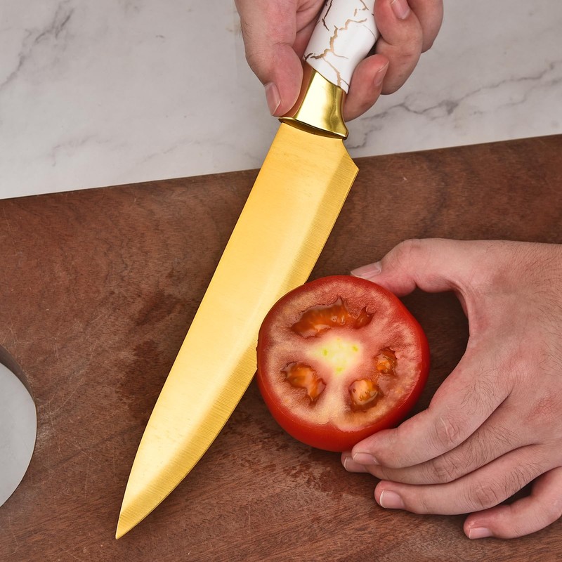Kitchen Knife Set Non Stick Knives with Block, Serrated Steak