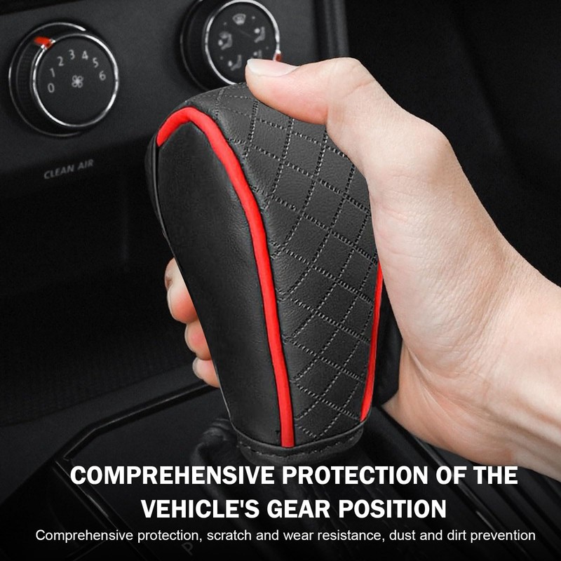 MOXRUQ Leather Car Gear Shift Knob Cover, Anti-Slip Breathable Shifter