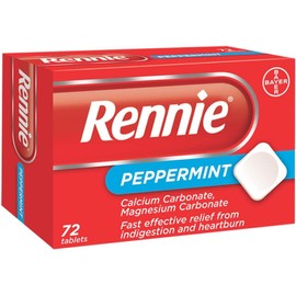 Rennie Antacids, Peppermint Flavour Heartburn Relief and Indigestion Tablets, Fast and Effective Relief for Acid Reflux, 1 Pack of 72 Tablets