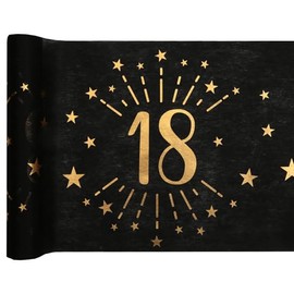 SANTEX 6787-18-30, Tischläufer mit glitzerndem Alter, Metall, Schwarz/Gold, 18 Jahre