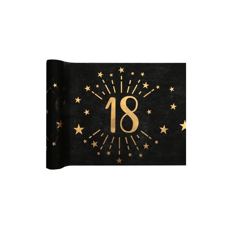 SANTEX 6787-18-30, Tischläufer mit glitzerndem Alter, Metall, Schwarz/Gold, 18 Jahre