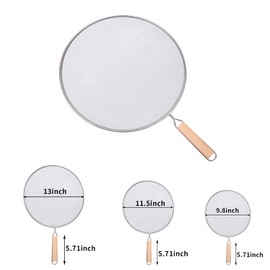 3 Pieces Grease Splatter Screen for Frying Pan, Splatter Guard Mesh Stainless Steel Grease Guard Shield for Kitchen Frying Pan Cooking Supplies Set of 9.44", 10.8" and 12.5" inch (Wood Handle)