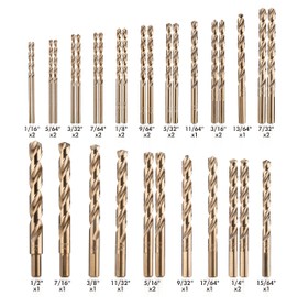 AMOOLO Cobalt Drill Bit Set 31Pcs (1/16"-1/2"), M35 High Speed Steel Metal Drill Bits Jobber Length for Hardened Metal, Stainless Steel, Cast Iron, Plastic and Wood