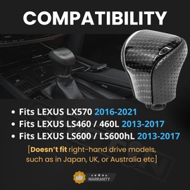 SHIFTIN Leather & Carbon Fiber Wood Trim Gear Shift Knob Gearbox Shifter for Lexus LS460 F-Sport LS-460-L LS600 LS-600h-L and Fits Lexus LX570 LX 570 (Black Leather/Carbon Fiber Pattern)