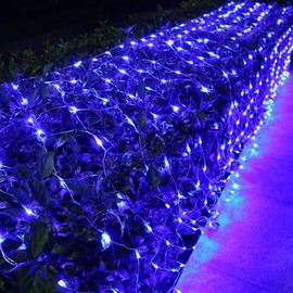 Joomer 12ft x 5ft 360 LED Christmas Net Lights, 8 Modes Bush Mesh Lights Connectable, Timer, Waterproof for Christmas Trees, Bushes, Garden, Outdoor Decorations (Clear Wire, Blue)