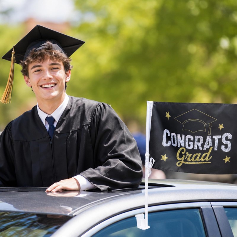 2PCS Graduation Car Flag Decorations - Class of 2026 Congrats