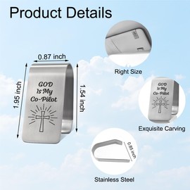 XQLZY God is My Co-Pilot Engraved Stainless Steel Car Visor Clip, Travels Visor Car Accessories, Inspirational Angel Safe Travels Driving Gifts for Women Men Family Friend Driver, New Driver Gifts