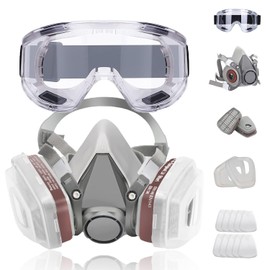 Respirador reutilizable de media cara con gafas de seguridad y Sistema de filtración de pintura,contra el polvo,construcción,limpieza,pulido a máquina,soldadura,productos químicos,vapor orgánico