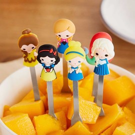 HENWAFX Fruit Fork, Cute Set of 6 Fruit Forks with Holder Stainless Steel Food Pick Forks for Home (fairy princess)