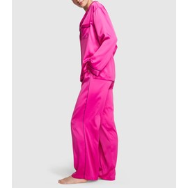 Victoria's Secret Satin Long Pajama Set, Silk Pajamas, PJ Set for Women, 2 Piece Lounge Set Silk PJs, Women's Sleepwear, Pink (XXL)