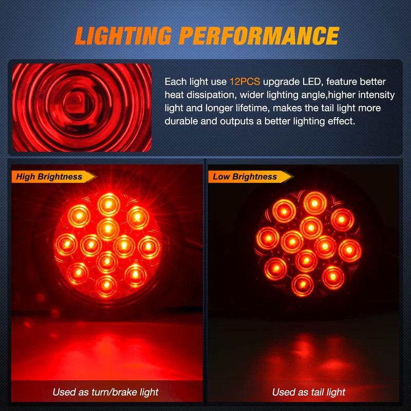 Nilight 4PCS 4” 12LED Red Round Stop Brake Turn Tail