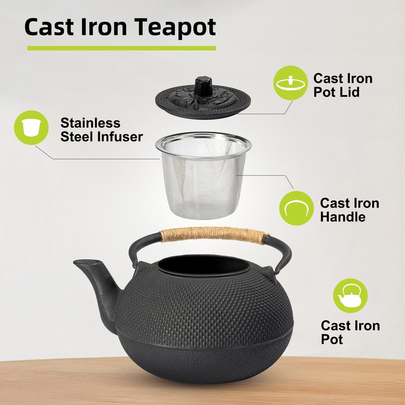 suyika Japanese Tetsubin Cast Iron Teapot Tea Kettle pot with