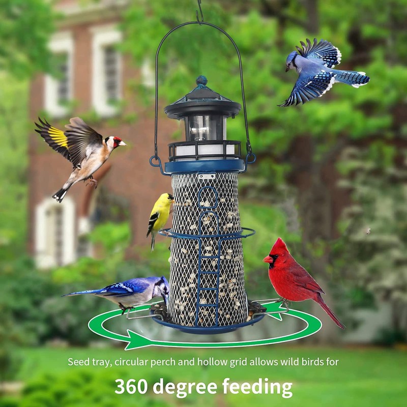 Solar Bird Feeder for Outdoors Hanging Wild Metal Bird Feeders,14"