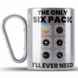 Trendation - Pilot Gift Carabiner Stainless Steel Cup Aeroplane Flying Gift Idea Pilot Coffee Carabiner Stainless Steel Cup Aeroplane Graphic Six Pack (Silver)