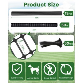 Temporary Fence, Snow Fence, 40" x50' Plastic Mesh Fence with 13-Pack 4FT Steel Stake, Portable Garden Fencing Safety Netting for Outdoor Backyard, Animals Barrier Set for Dog Deer, Black