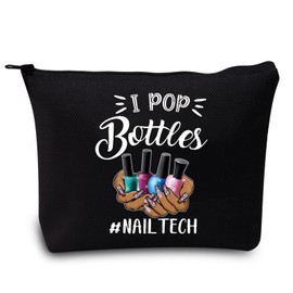LEVLO Técnico de uñas - Bolsa de cosméticos para manicura, regalo de tecnología de uñas, con cierre, regalo para artistas de uñas, Botellas I Pop Black, Bolsa de maquillaje