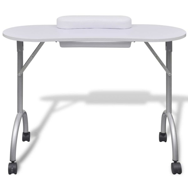 Wakects Nail Studio Table Manicure Table Mobile Rolling Folding Steel Frame with Drawer Wrist Cushion 90 x 37 x 68 cm (L x W x H)