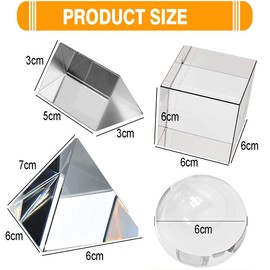Toolly 4 Pack K9 Optical Crystal Photography Prism Set, Include 50mm Crystal Ball, 50mm Crystal Cube, 50mm Triangular Prism, 60mm Optical Pyramid for Light Spectrum Science Physics Photo Prism
