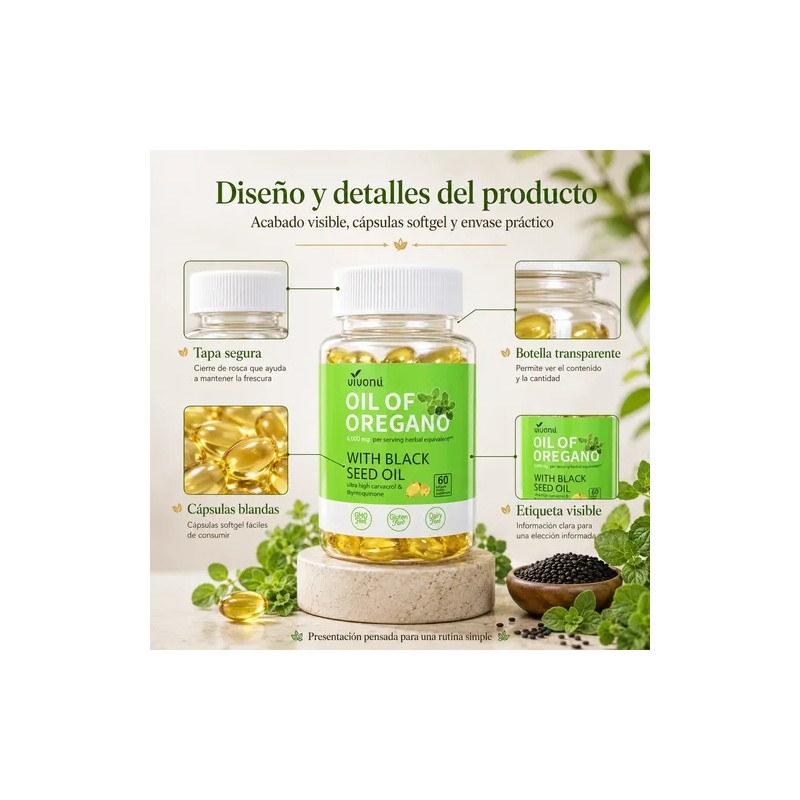 Aceite De Orégano Natural Suplemento Dietético 60 Cápsulas
