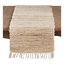 Occasion Gallery Natural 100% Jute Burlap Chindi Farmhouse Style Kitchen Dining Table Runner, 16" X 108"