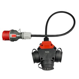 RoadEu CEE High Current Adapter, CEE Plug 16 A, 380 V to 220 V Adapter, 3 x 220 V Schuko Coupling, 5 x 2.5 mm Rubber Cable 0.5 Metre. Adapter 16 A to 230 V. High Current Distributor