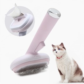 Kir Cat Brush with Release Button, Cat Comb with 5 heads, Pet Hair Remover, Cat Brushes for Indoor Cats Shedding, Pet Massaging Tool Suitable for Pets with Long or Short Hair (pink)